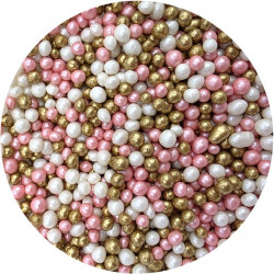 Zucker-Reis-Perlen rosa-weiß-gold 5 mm 80 g
