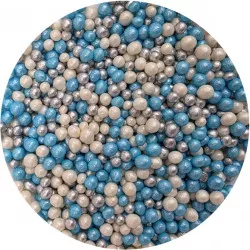 Zuckerreis-Perlen Mischung blau weiß silbern 5mm 80g