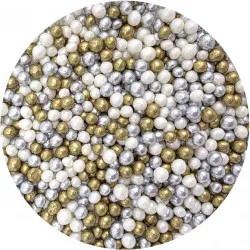 Zucker-Reis-Perlen Mischung silber-weiß-gold 5mm 80g