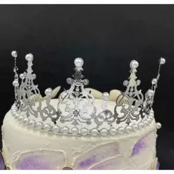 Unerss Essen Dekoration Metall Krone silbern mit weißen Perlen