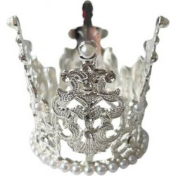 Nicht essbare Dekoration Metall Krone silbern klein mit weißen Perlen