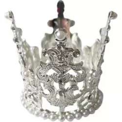 Nicht essbare Dekoration Metall Krone silbern klein mit weißen Perlen