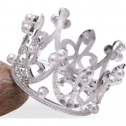 Nicht essbare Dekoration Metall Krone silbern klein mit weißen Perlen 2