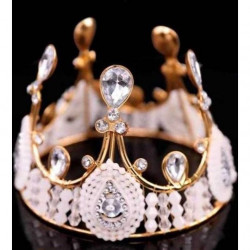 Unverzehrbare Dekoration Metall Krone Gold mit silbernen Steinen und Kunststoffperlen