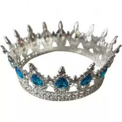 Nicht essbare Dekoration Metallkrone silbern mit blauen Steinen in Tränenform