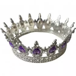 Ungewöhnlicher metallener Schmuck Kopfschmuck silbern mit violetten Steinen in Tropfenform