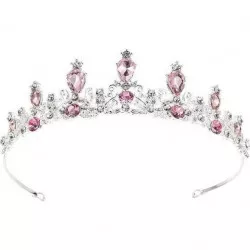 Ungekaubare Metall-Dekoration Krone silbern mit rosa Steinen