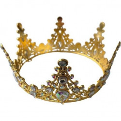 Unverzehrbare Dekoration Metall Krone Gold mit regenbogenfarbenen Steinen