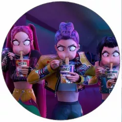 Essbare K-Pop-Dämonenjägerinnen Mira, Rumi und Zoey - Nudeln 19,5 cm